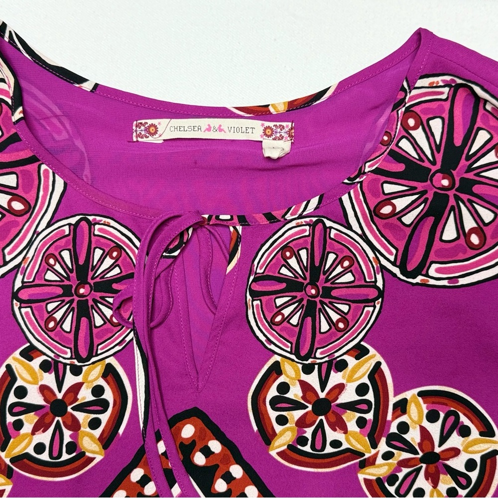 Anthropologie Chelsea & Violet Purple and Multicolor Tunic Dress w/ Fringe Sz M - Picture 6 of 8